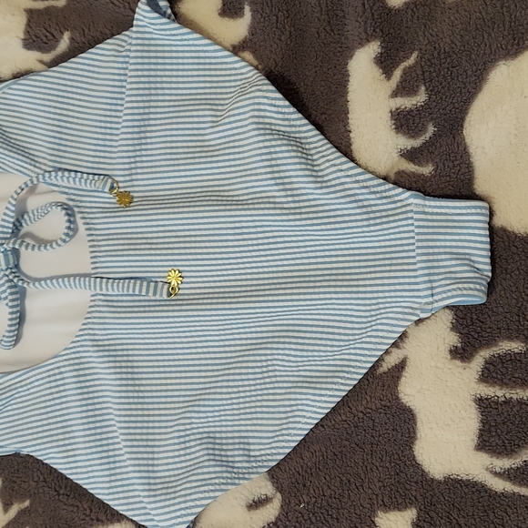 SOLD*NEW*Jessica Simpson 1pc swimsuit striped w scalloped bust - Picture 6 of 10